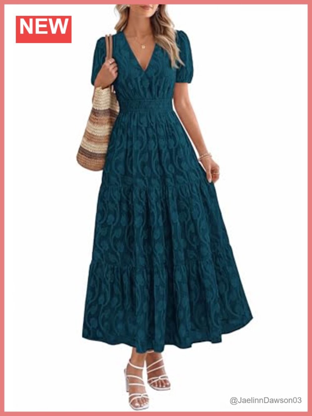 Boho Floral Maxi Dress With Sleeves V-Neck Elastic Waist A-Line Casual